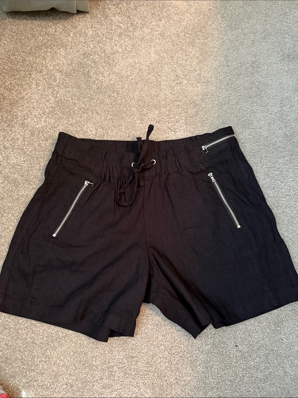 INC International Concepts Black Drawstring Cargo Shorts with Silver Zips